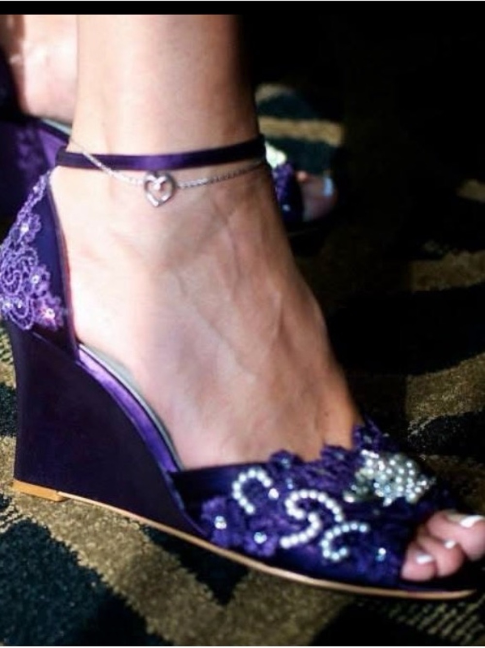 Purple Embellished Wedge Sandals - Womens